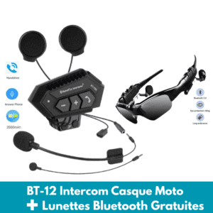 BT-12 Intercom Casque Moto + 🎁 Lunettes Bluetooth Gratuites
